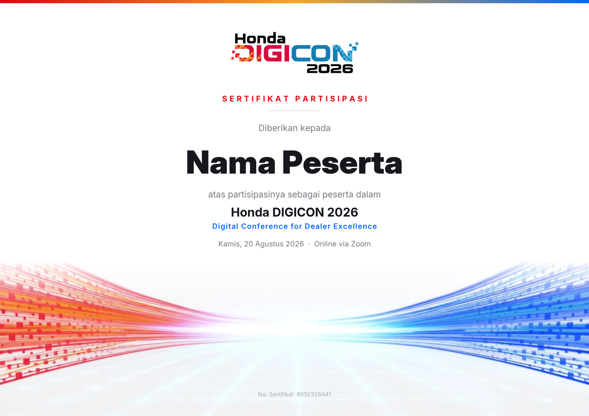Honda DIGICON 2026 certificate specimen